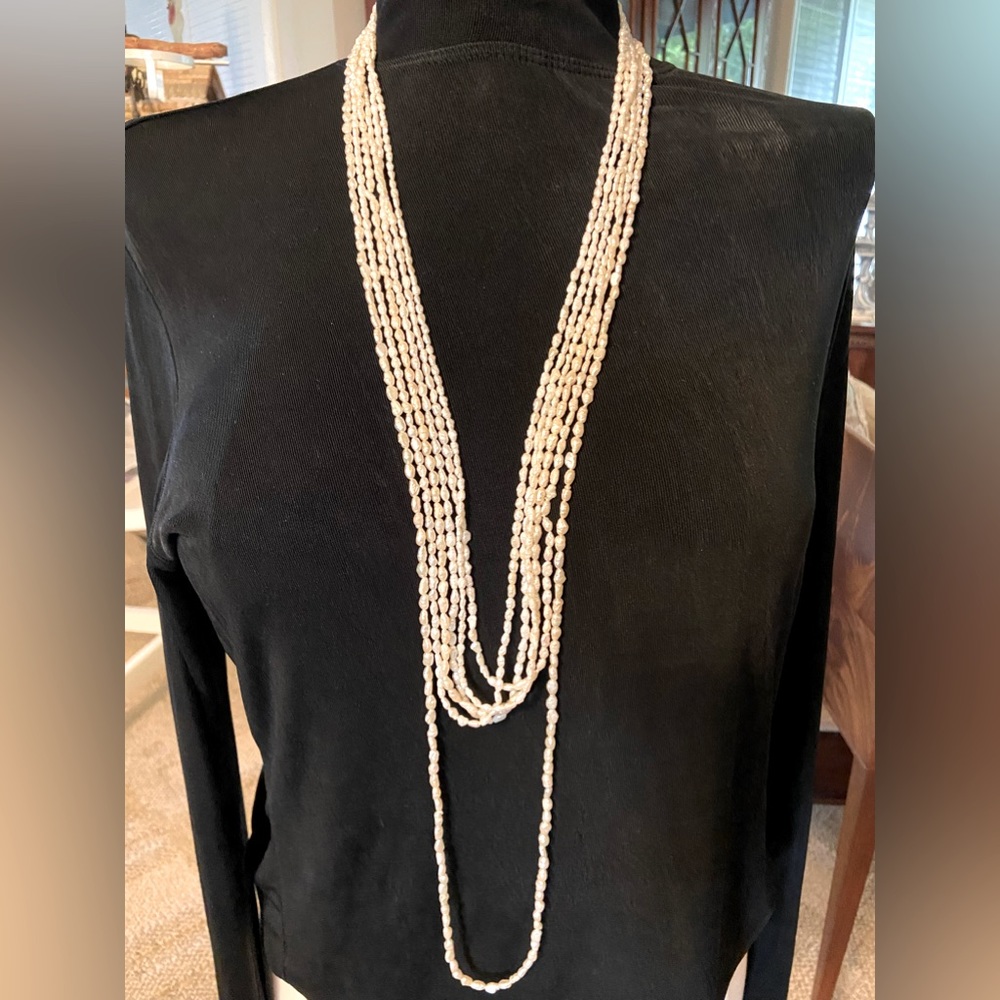 Ivory White Rice Pearls! 6 Long Strands, Genuine 5 25”, 1 36” Perfect Condition!